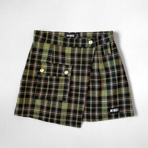 asos minga london green plaid wrap mini skirt